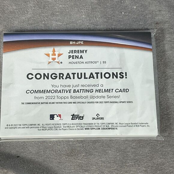 2022 Topps Update Jeremy Pena Batting Helmet Card Rookie RC #BH-JPE Astros - Picture 2 of 6